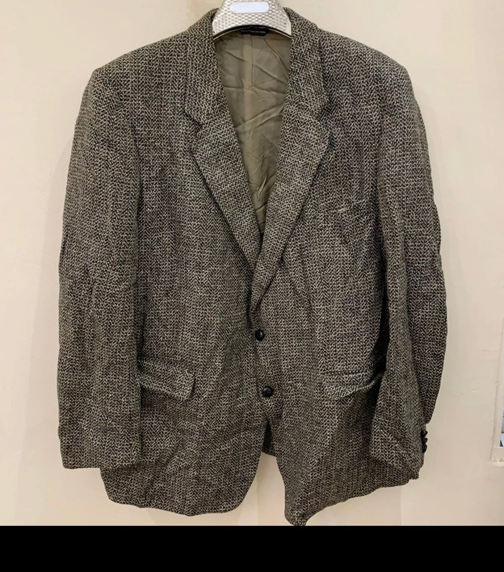 Vintage pure wool tweed grayish classic hunting jacket blazer 48R 48L XL