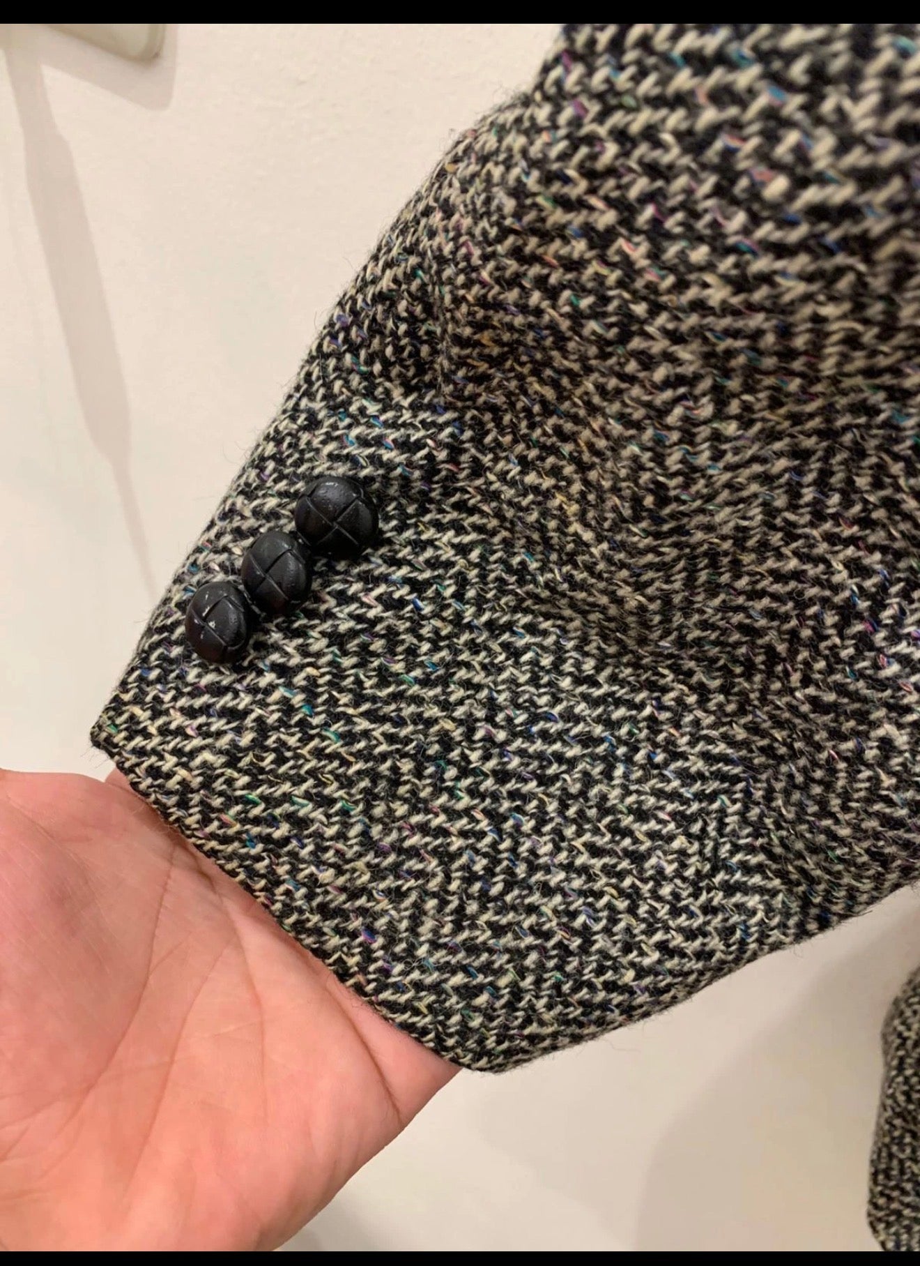 Vintage pure wool tweed grayish classic hunting jacket blazer 48R 48L XL