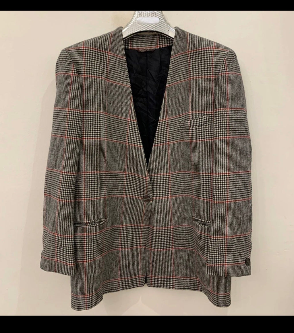 Vintage pure wool glen check classic unique jacket blazer 42 L 12