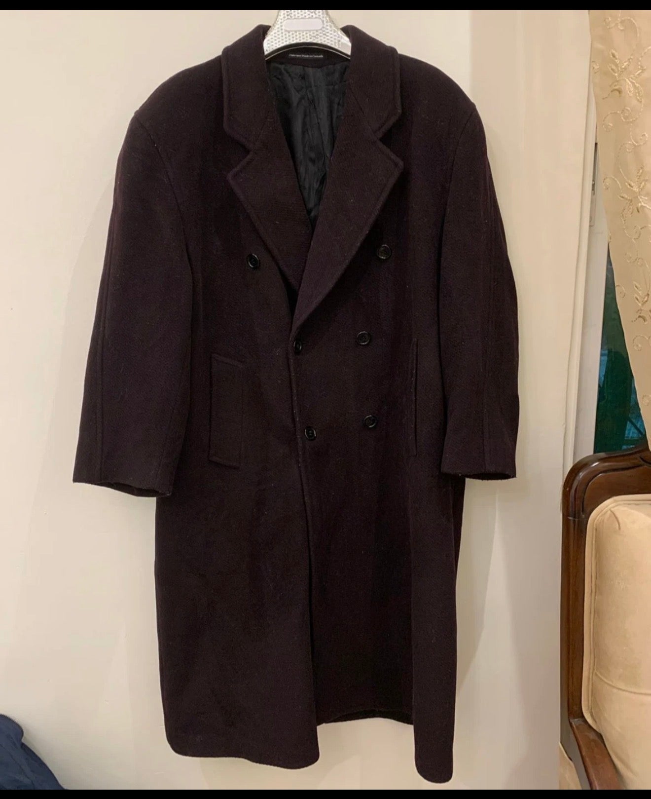 Vintage classic wool & Cashmere blend db gangster burgundy over coat 48R XL