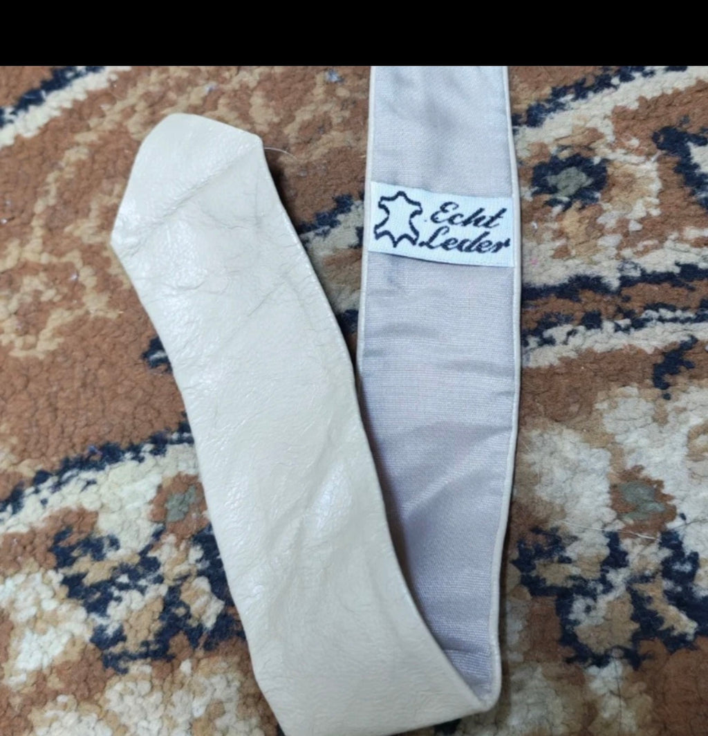 mens vintage handmade classic Genuine leather luxury beige skinny neck tie