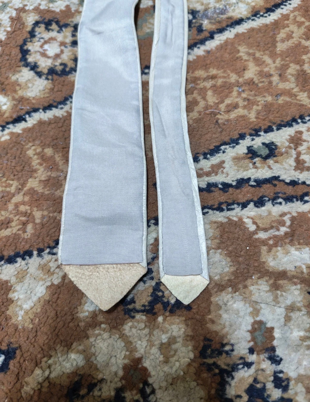 mens vintage handmade classic Genuine leather luxury beige skinny neck tie