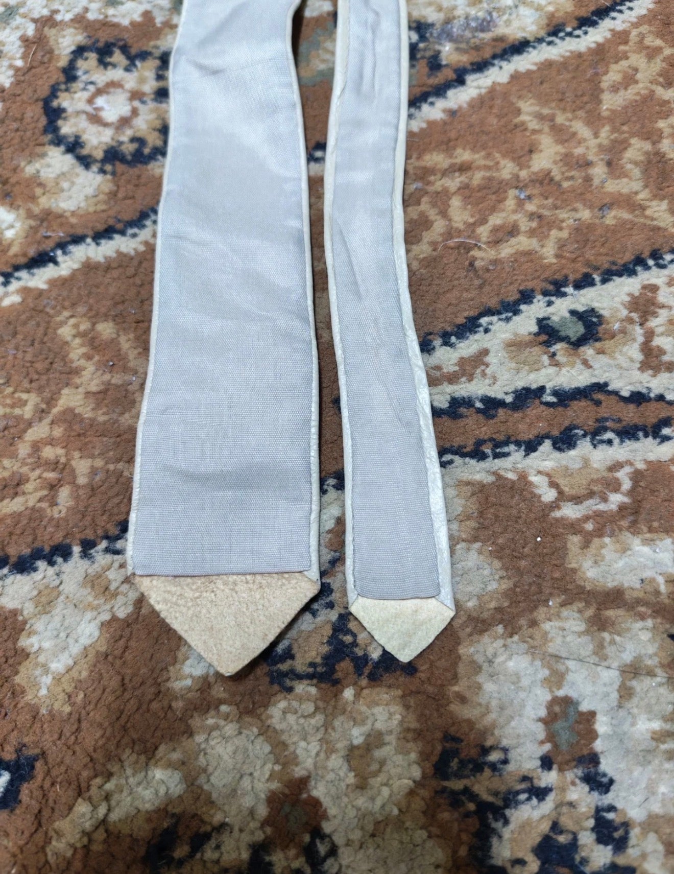 mens vintage handmade classic Genuine leather luxury beige skinny neck tie