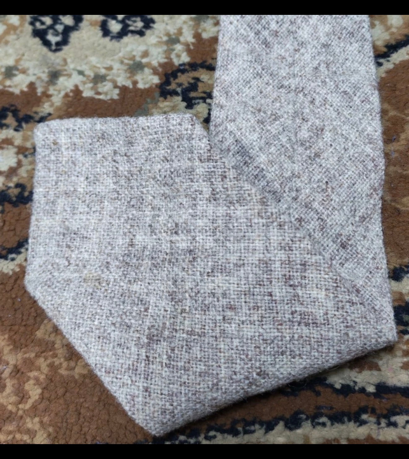 Vintage classic 100% pure wool handwoven Tweed Retro beige brown neck tie