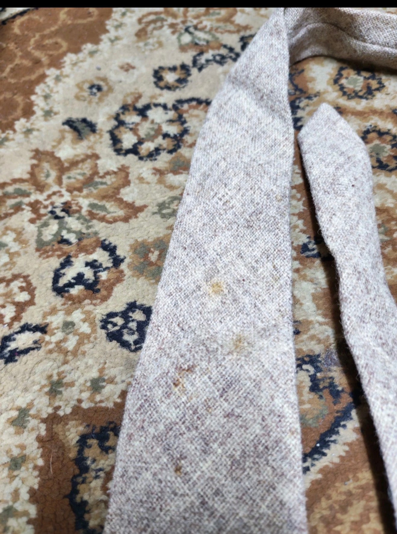 Vintage classic 100% pure wool handwoven Tweed Retro beige brown neck tie