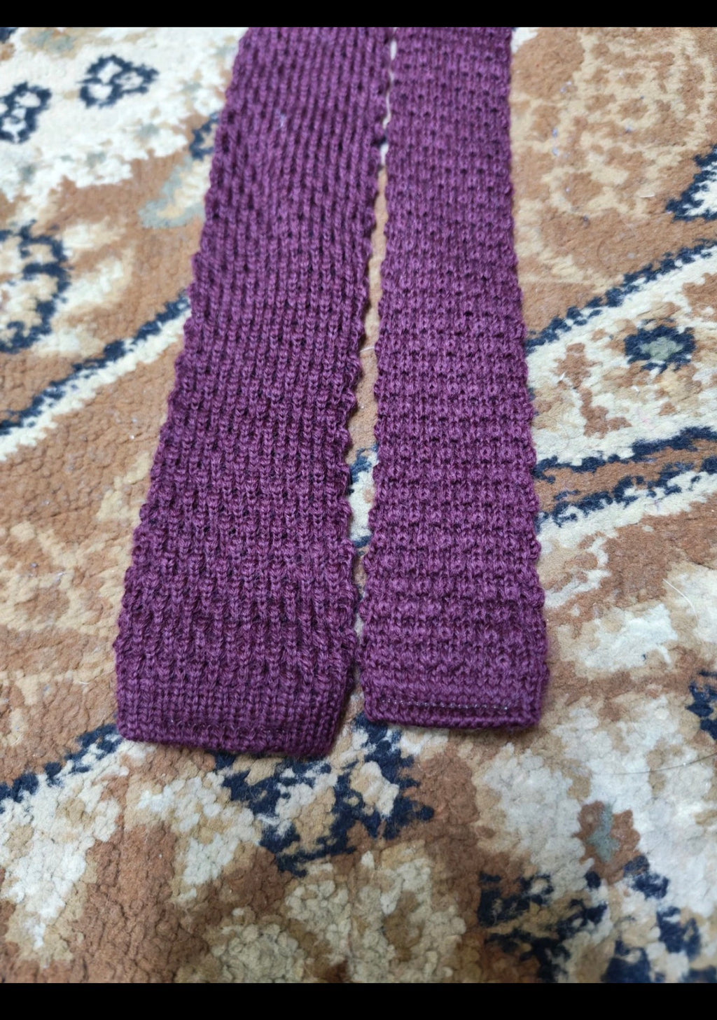 mens vintage classic 100% pure wool luxury square cut knitted burgundy neck tie