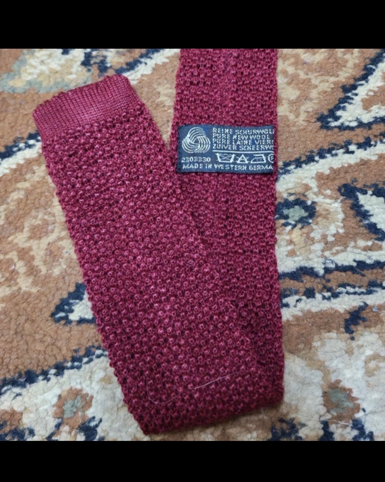 mens vintage classic 100% pure wool luxury square cut knitted burgundy neck tie