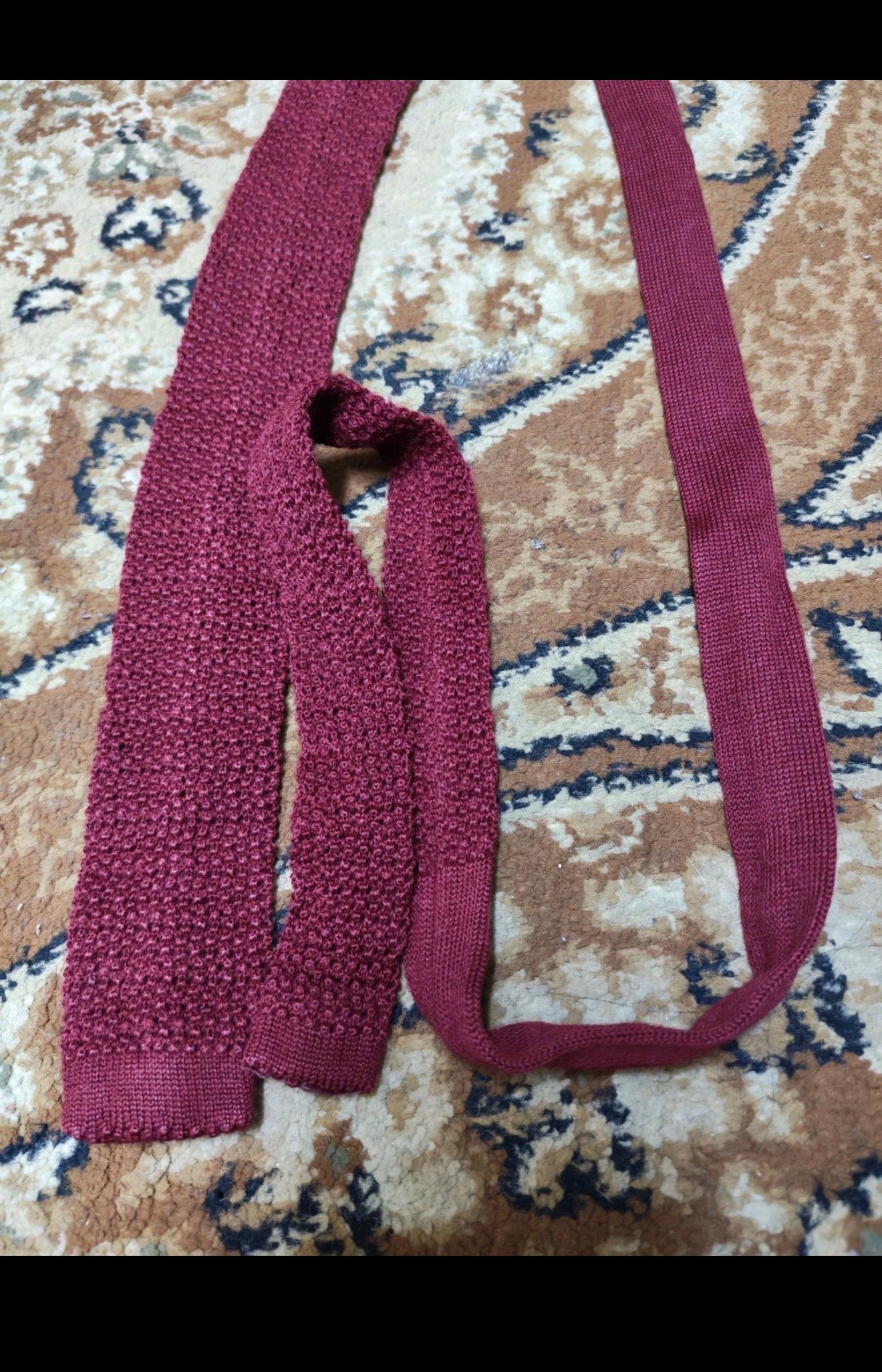 mens vintage classic 100% pure wool luxury square cut knitted burgundy neck tie