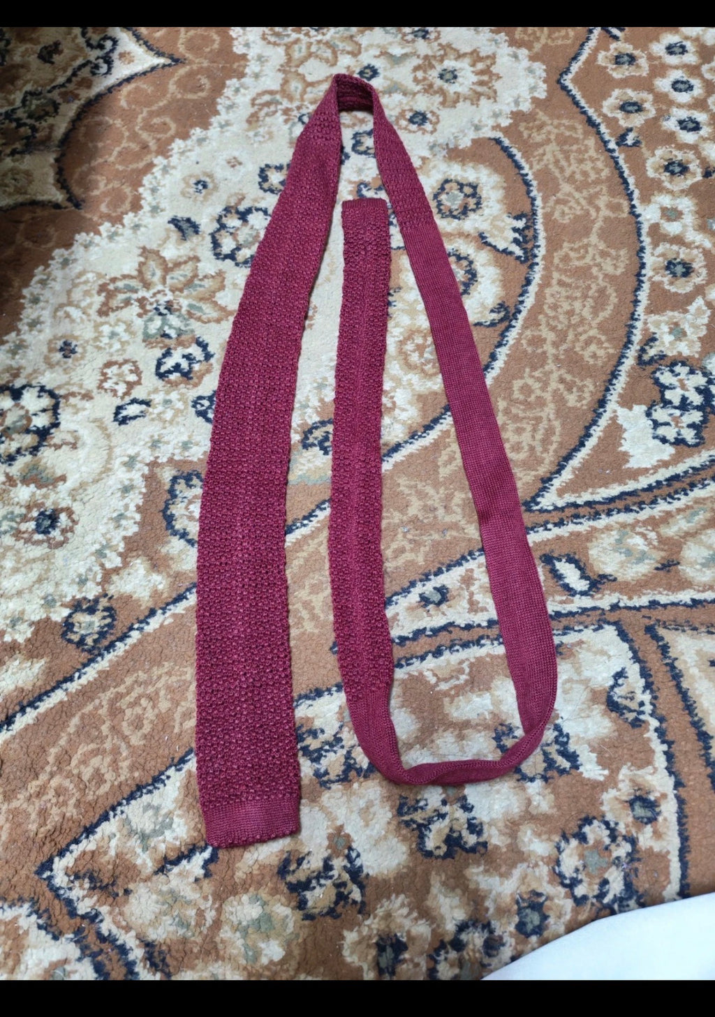 mens vintage classic 100% pure wool luxury square cut knitted burgundy neck tie
