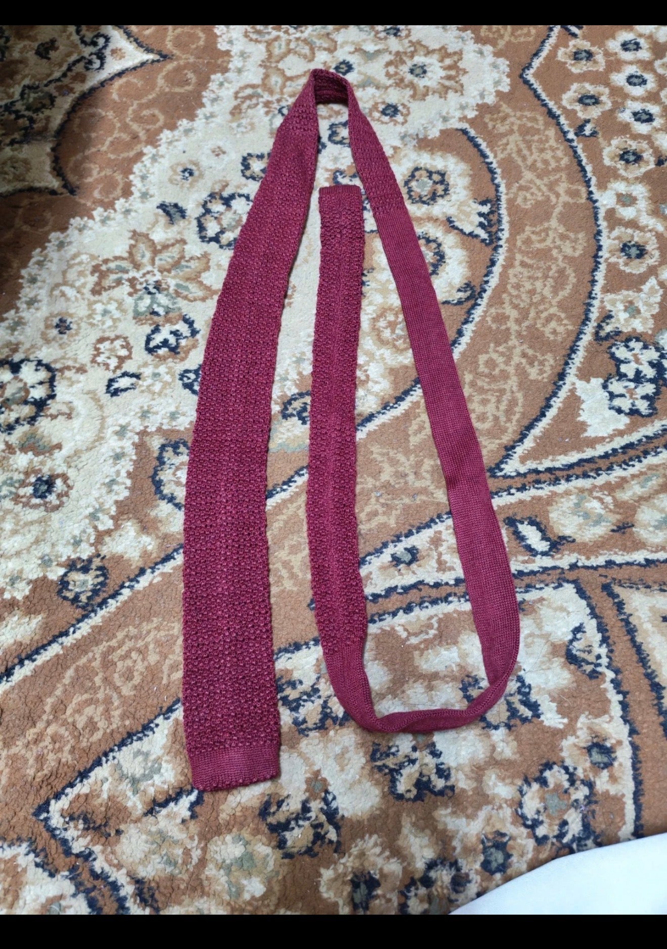 mens vintage classic 100% pure wool luxury square cut knitted burgundy neck tie