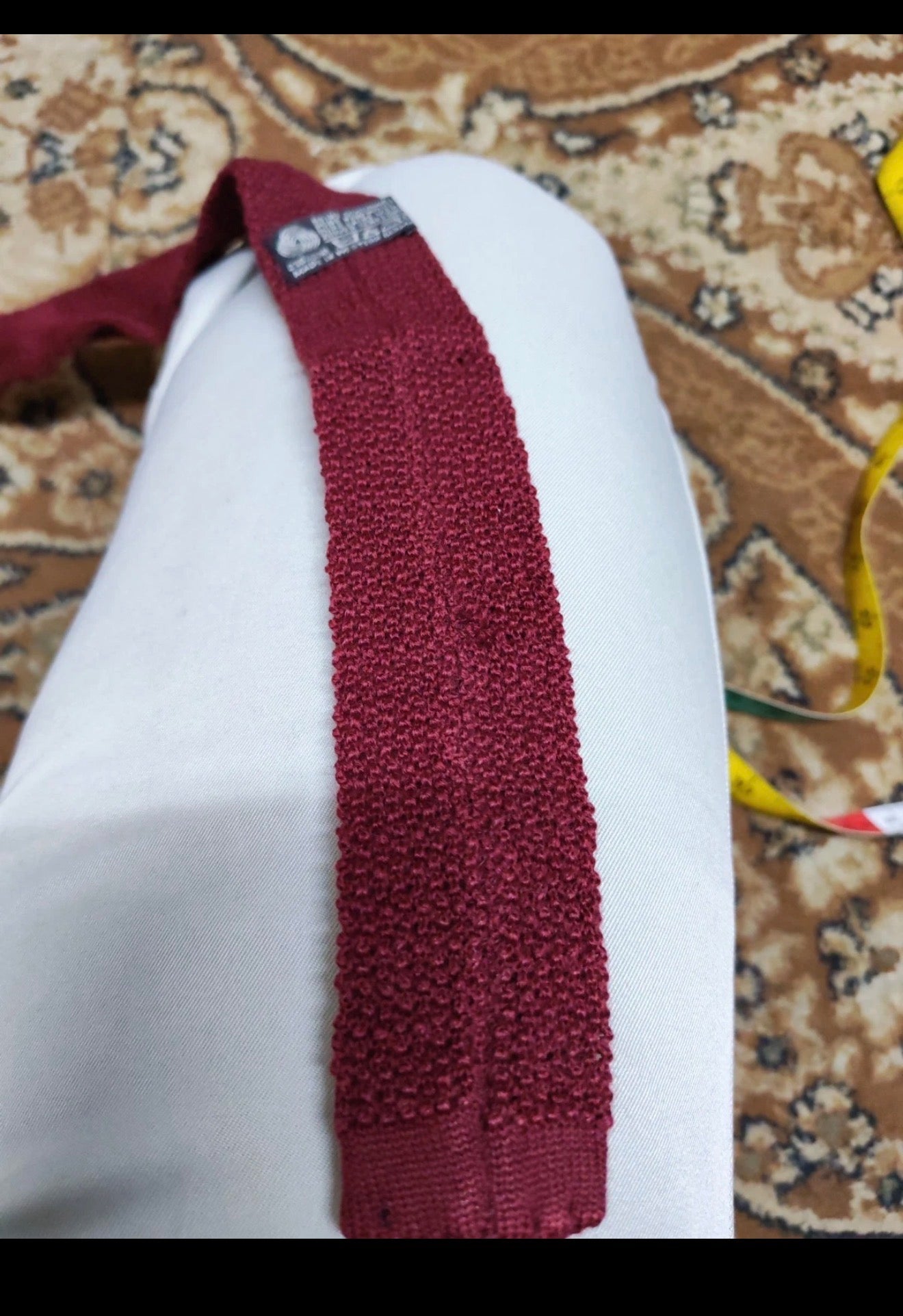 mens vintage classic 100% pure wool luxury square cut knitted burgundy neck tie