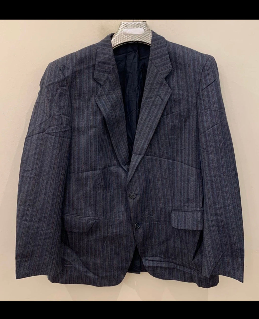 Vintage all worsted wool striped 2 button blue unique suit 40R