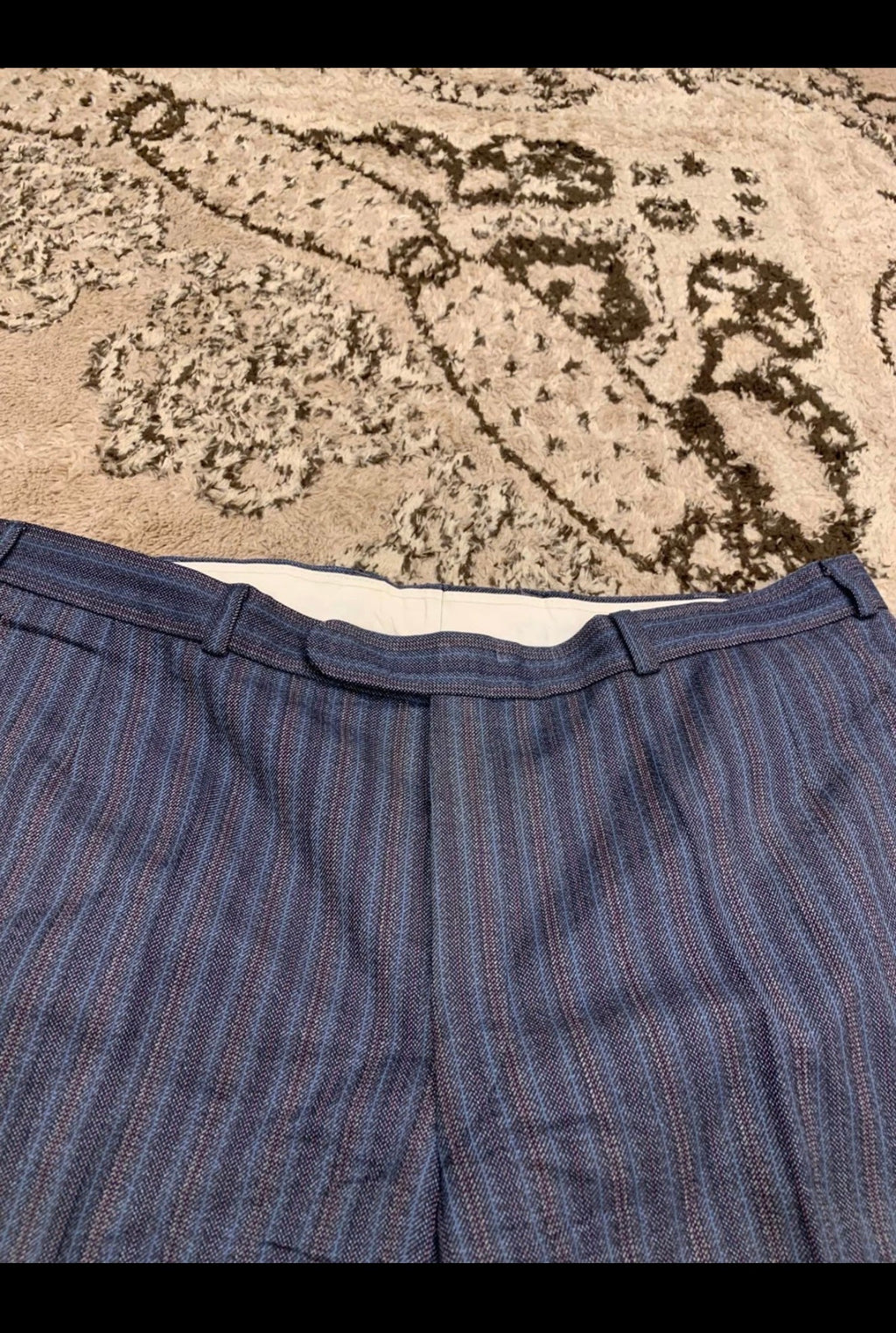 Vintage all worsted wool striped 2 button blue unique suit 40R