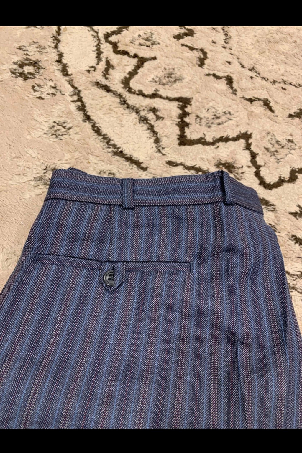 Vintage all worsted wool striped 2 button blue unique suit 40R