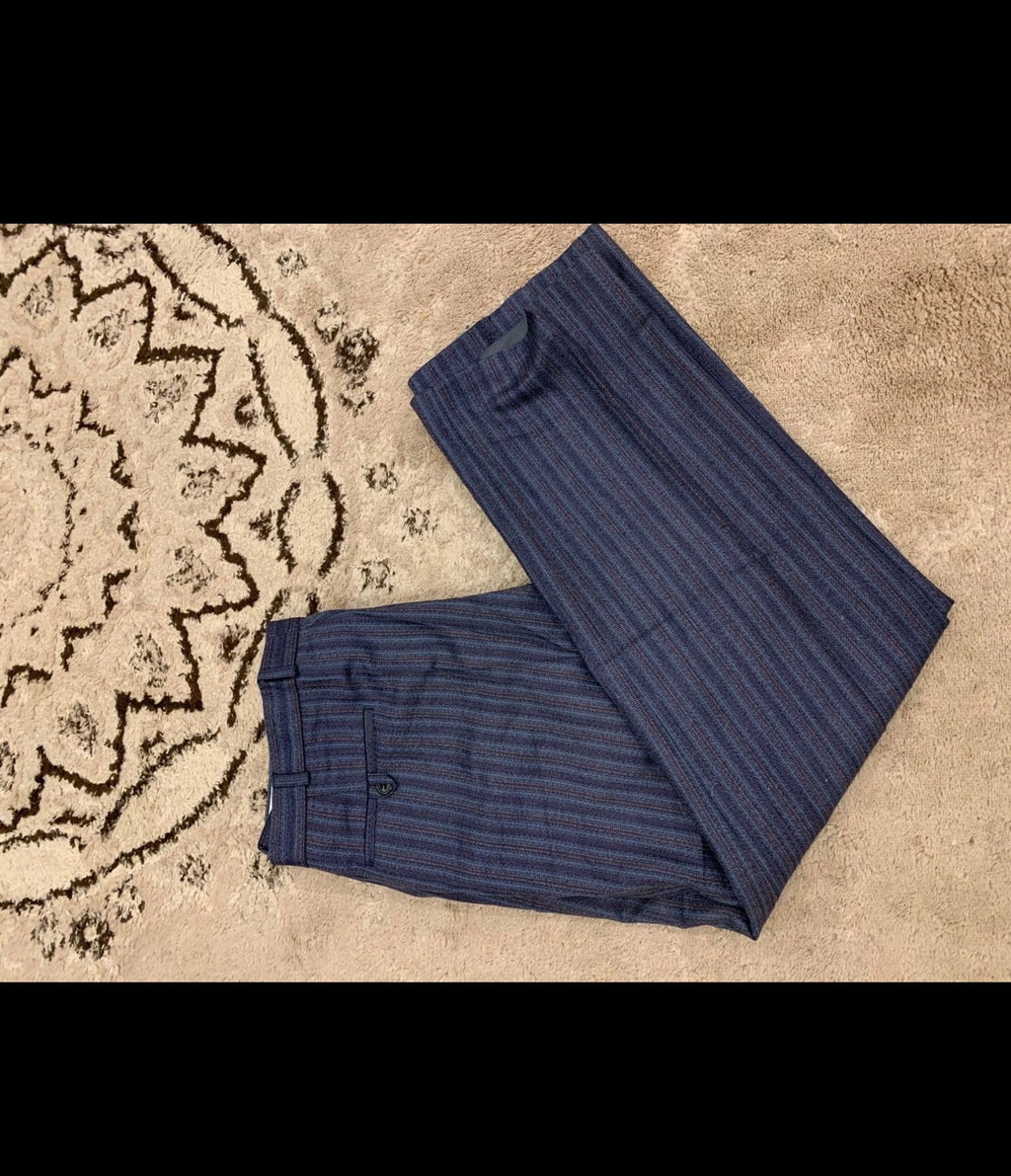 Vintage all worsted wool striped 2 button blue unique suit 40R