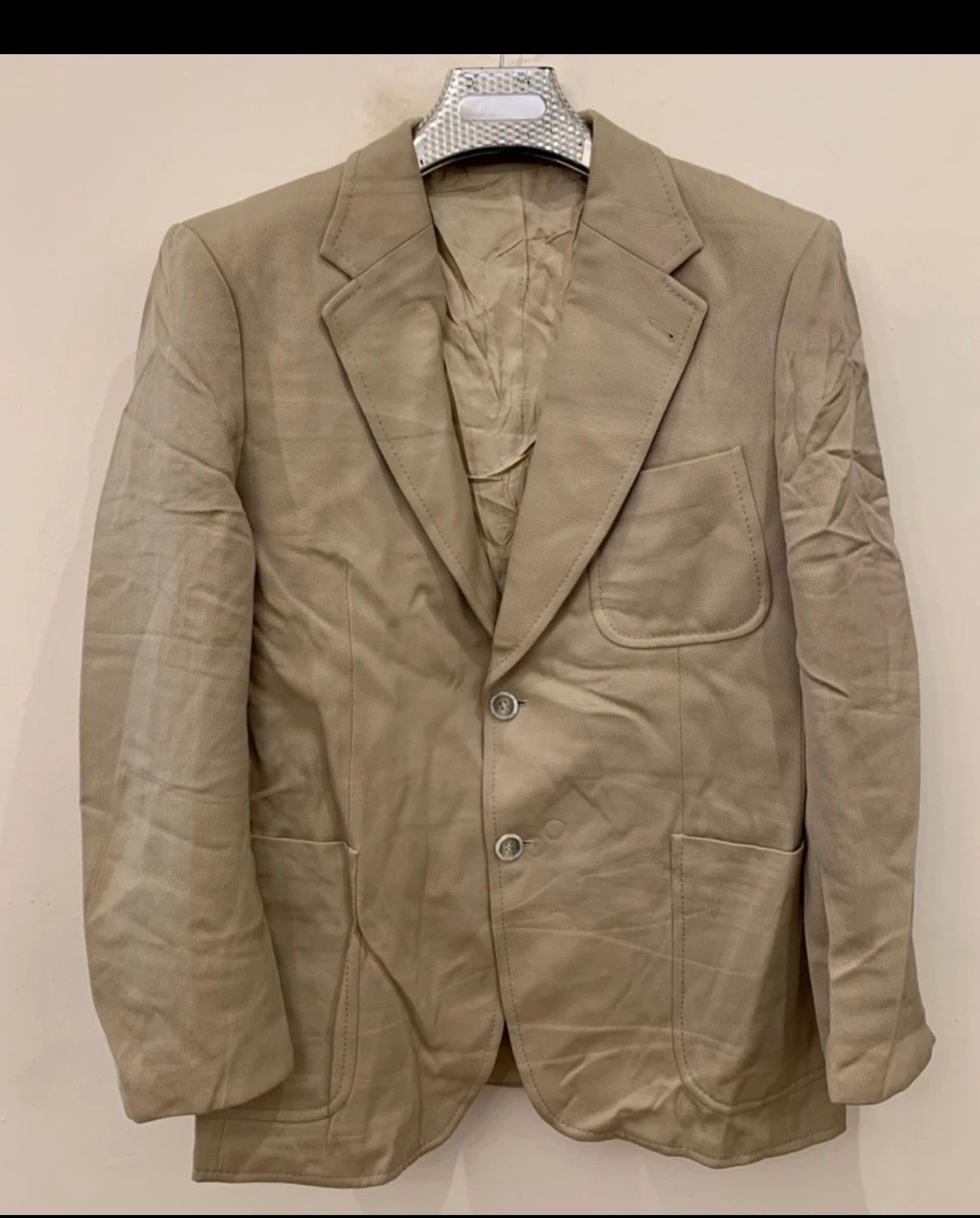 1970s Vintage pure wool classic beige 2 button unique suit 42R
