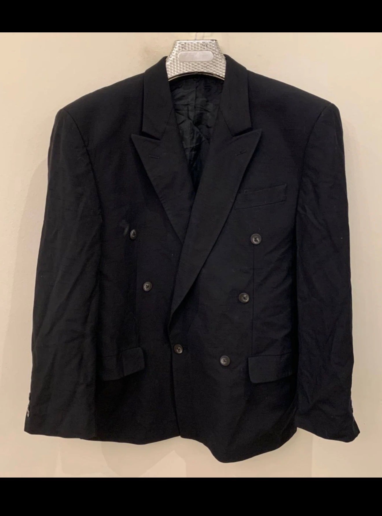 Vintage pure wool double breasted classic camouflage black suit 40R 40S