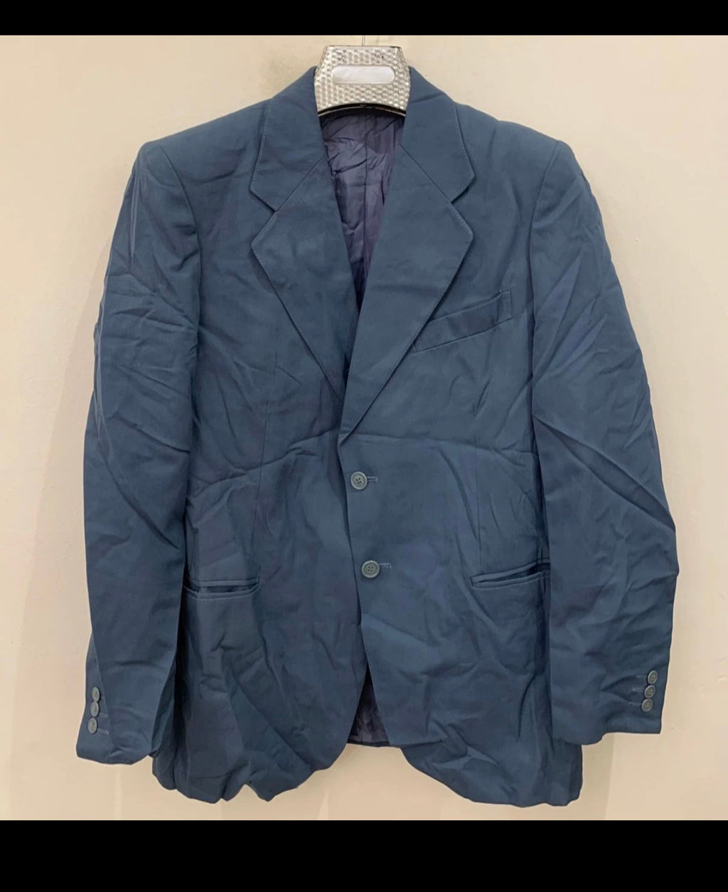 1970s Vintage wool blended Greenish blue classic 2 button suit 38R