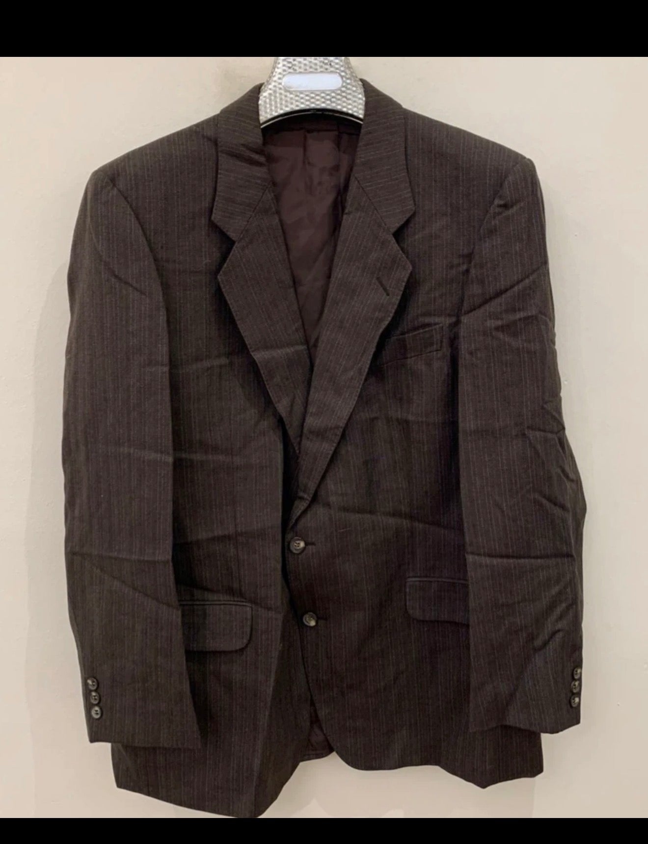 Vintage all worsted wool brown striped 2 button classic suit 42R