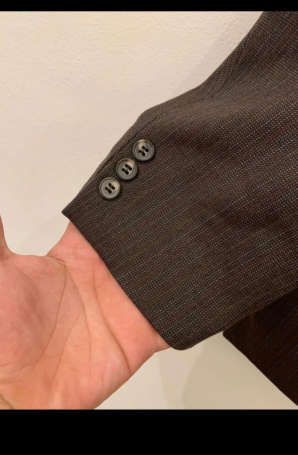 Vintage all worsted wool brown striped 2 button classic suit 42R