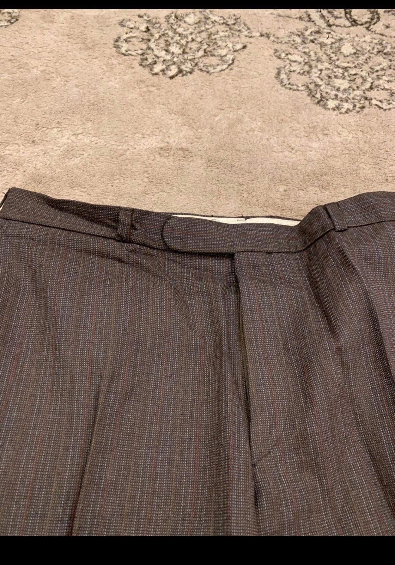 Vintage all worsted wool brown striped 2 button classic suit 42R