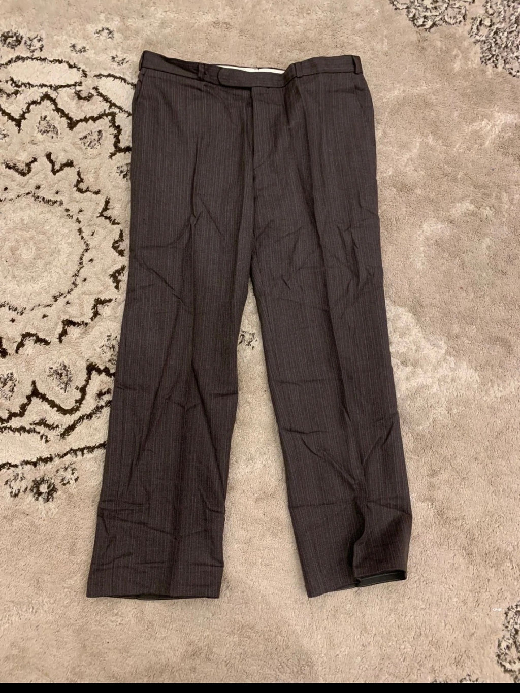 Vintage all worsted wool brown striped 2 button classic suit 42R