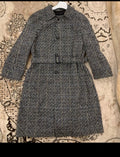 Vintage pure wool handwoven tweed belted camouflage raglan over coat 46R XL