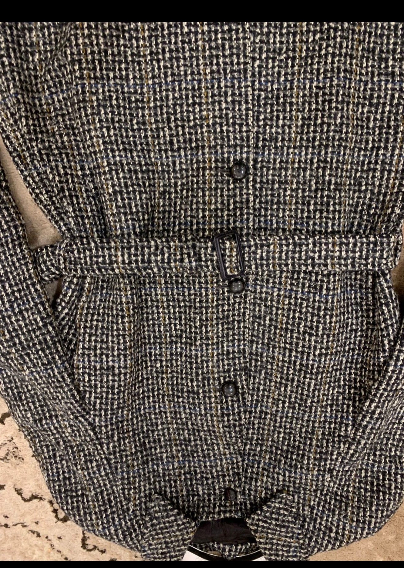 Vintage pure wool handwoven tweed belted camouflage raglan over coat 46R XL