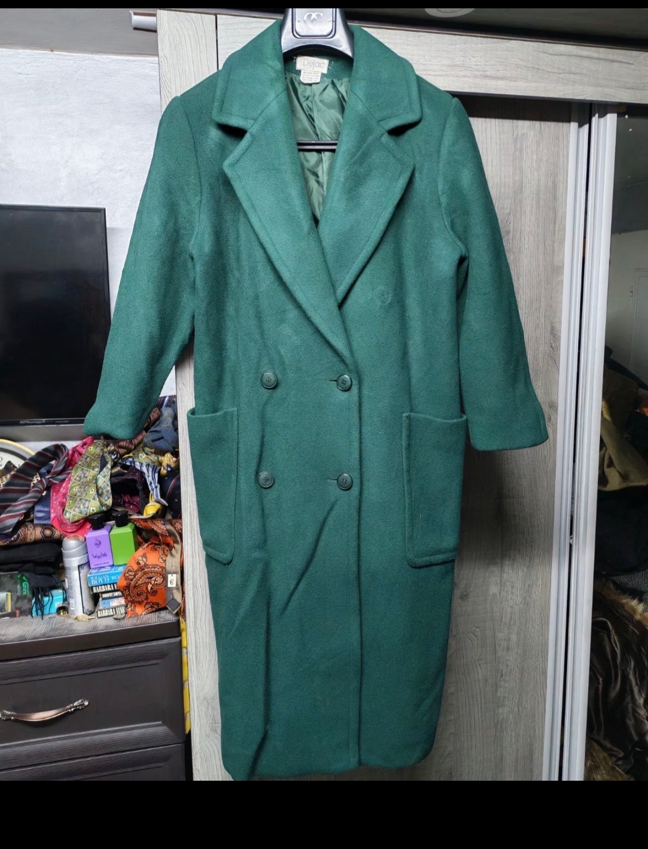 Vintage wool blend classic women's double breasted green over coat 40 10 M