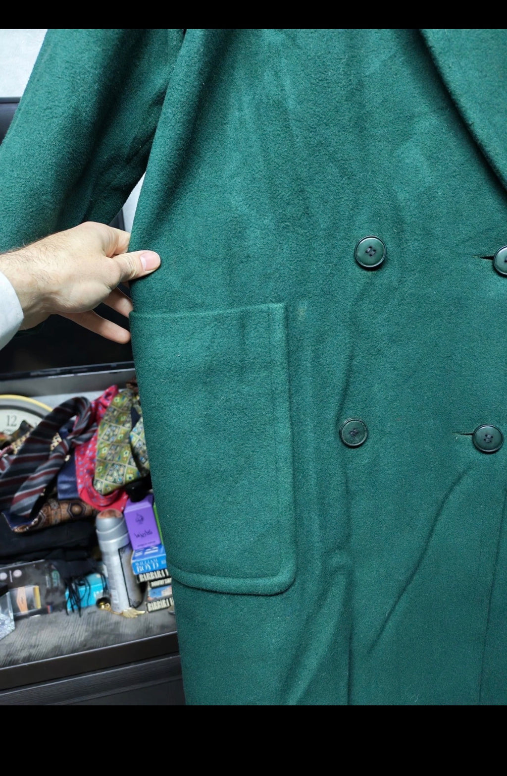 Vintage wool blend classic women's double breasted green over coat 40 10 M
