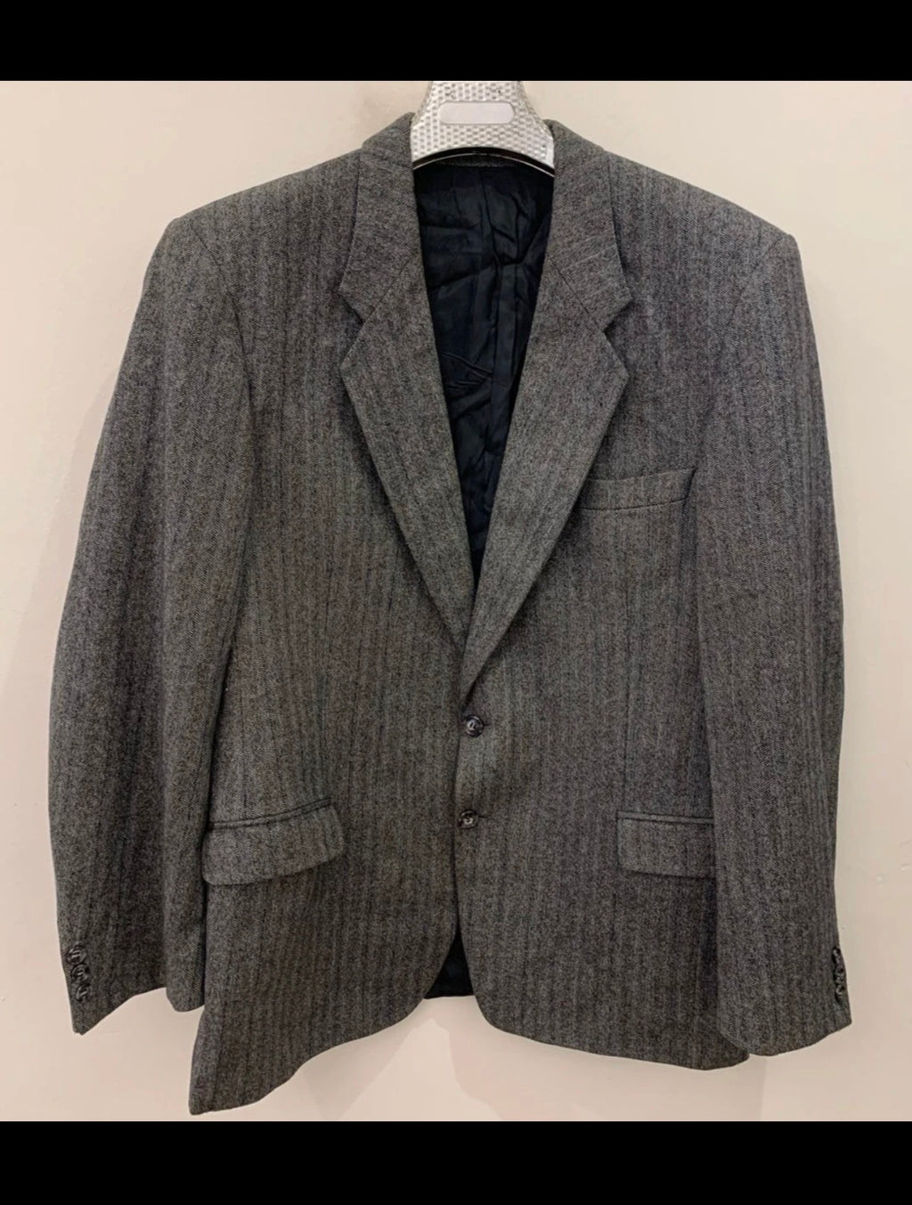 Vintage Westbury pure wool tweed herringbone Charcoal 2 button suit 44L 44R