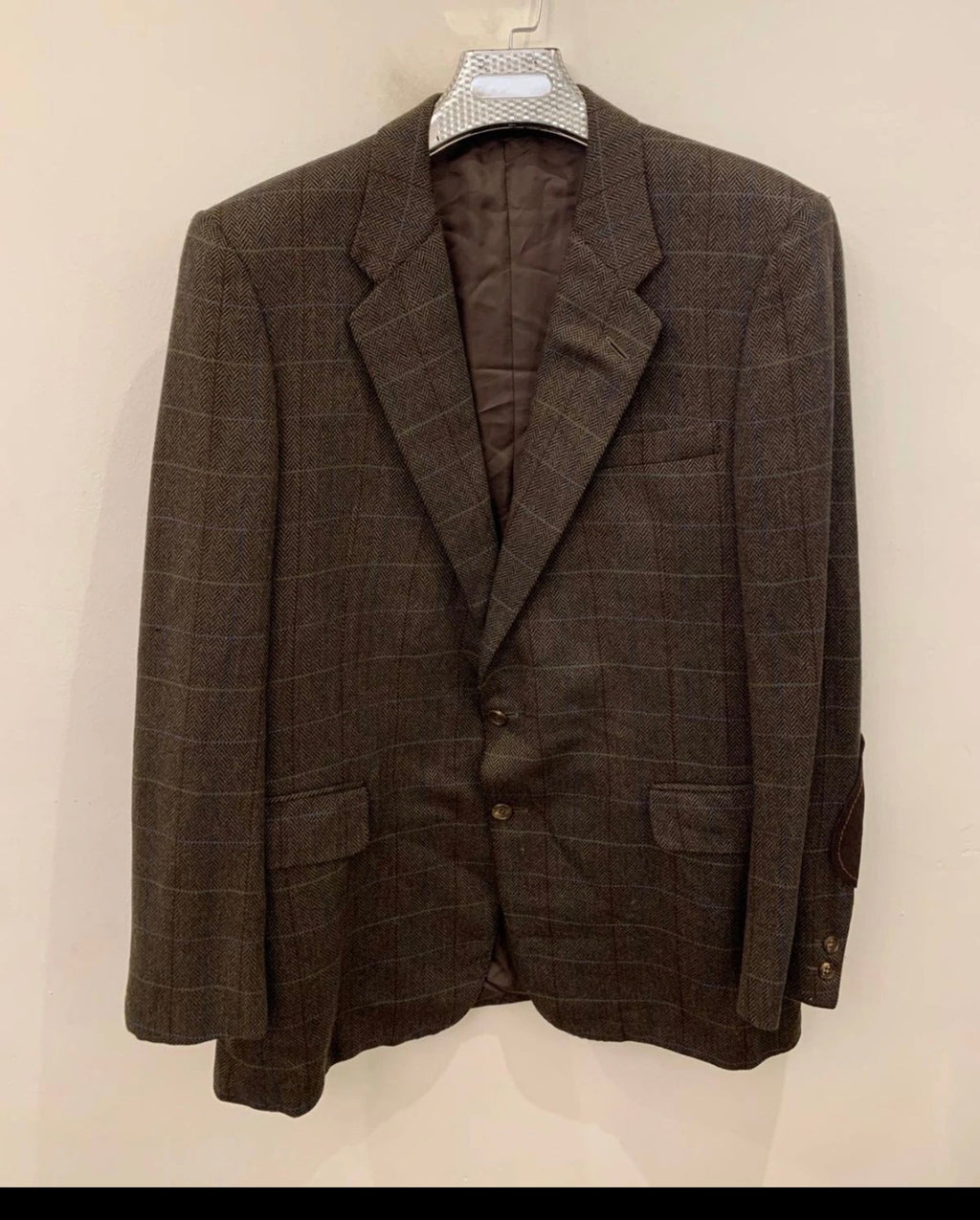 Vintage Chester Barrie 100% pure cashmere Windowpane brown jacket blazer 42L