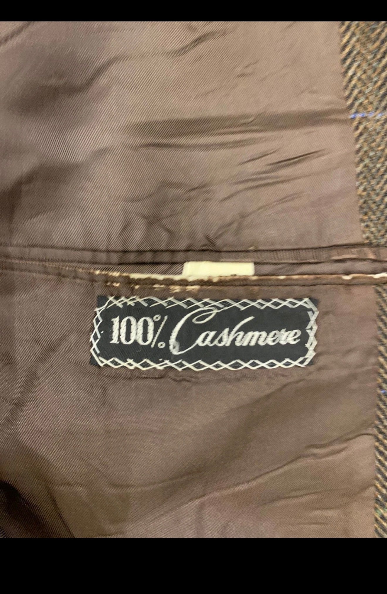 Vintage Chester Barrie 100% pure cashmere Windowpane brown jacket blazer 42L