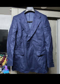 1970s Vintage pure woollen wool classic navy chalk stripes 2 button suit 38R 38S