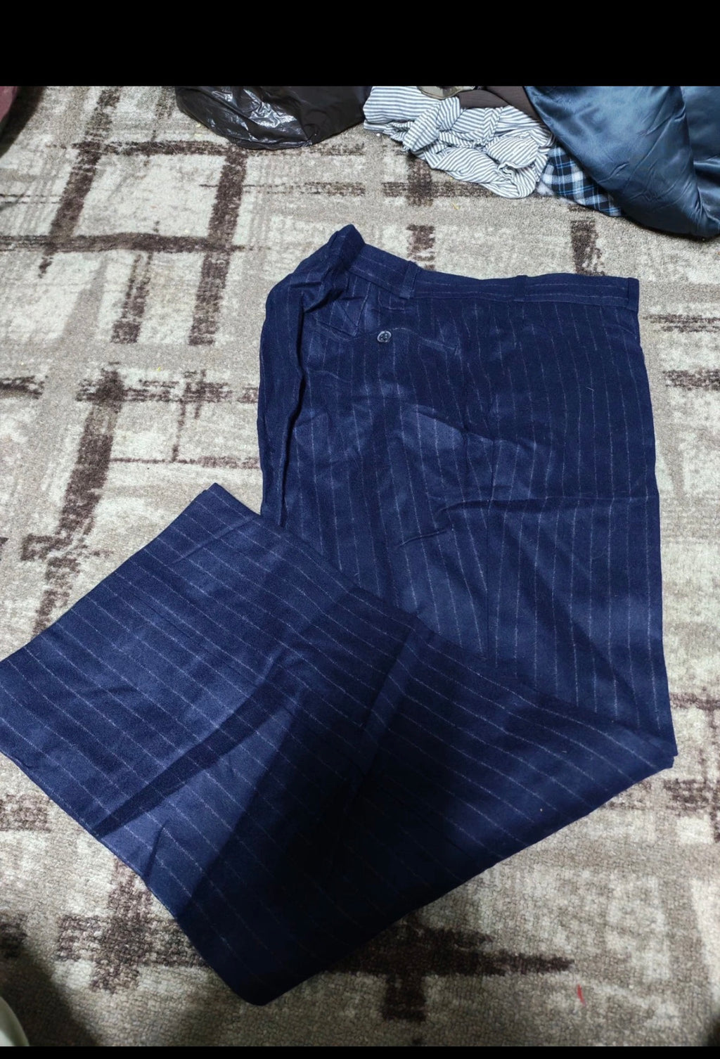 1970s Vintage pure woollen wool classic navy chalk stripes 2 button suit 38R 38S