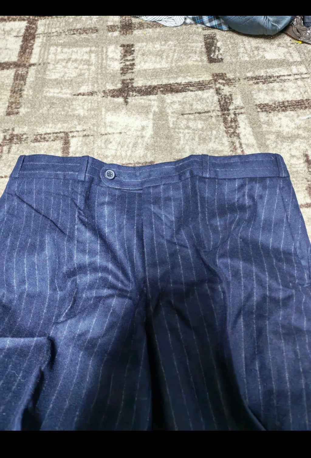 1970s Vintage pure woollen wool classic navy chalk stripes 2 button suit 38R 38S
