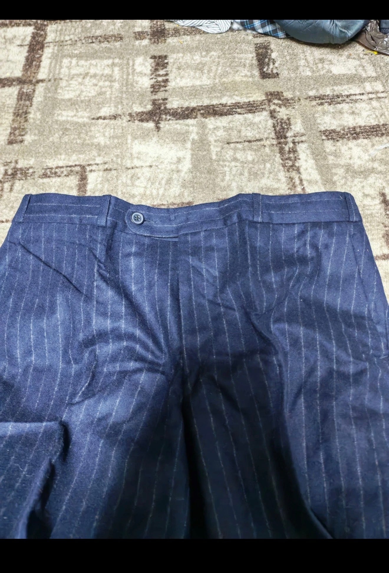 1970s Vintage pure woollen wool classic navy chalk stripes 2 button suit 38R 38S