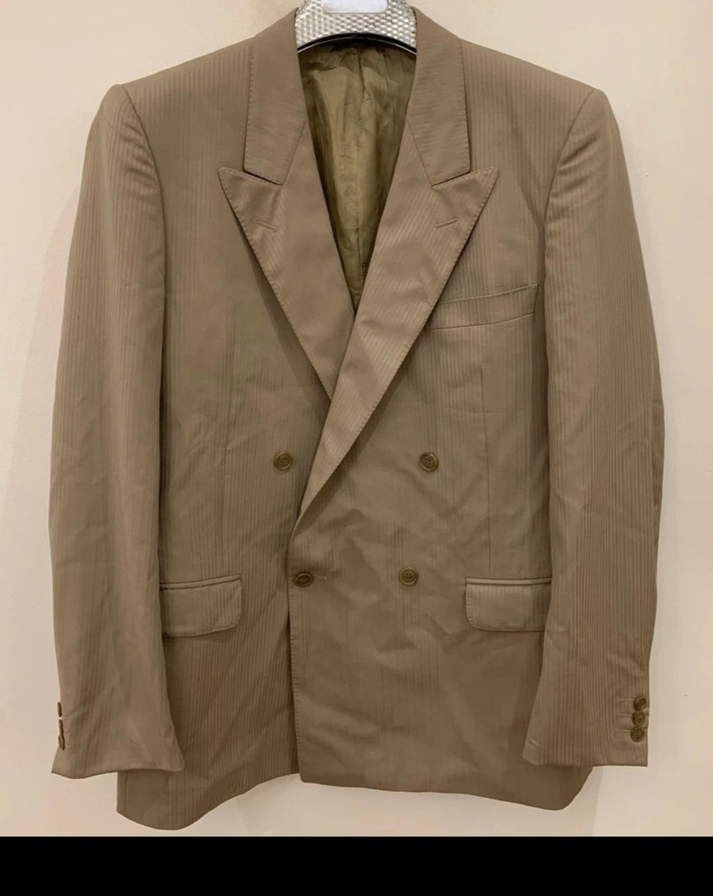 Vintage Superfine pure wool double breasted gangster brown suit 42L 42R