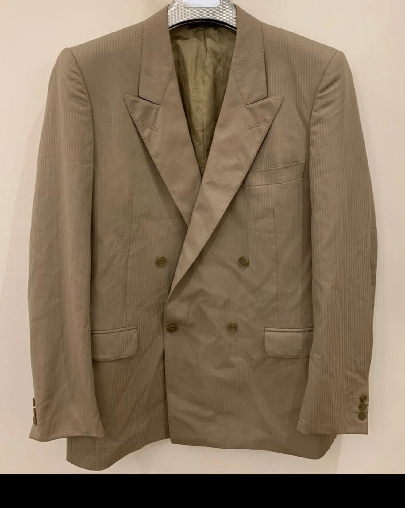 Vintage Superfine pure wool double breasted gangster brown suit 42L 42R