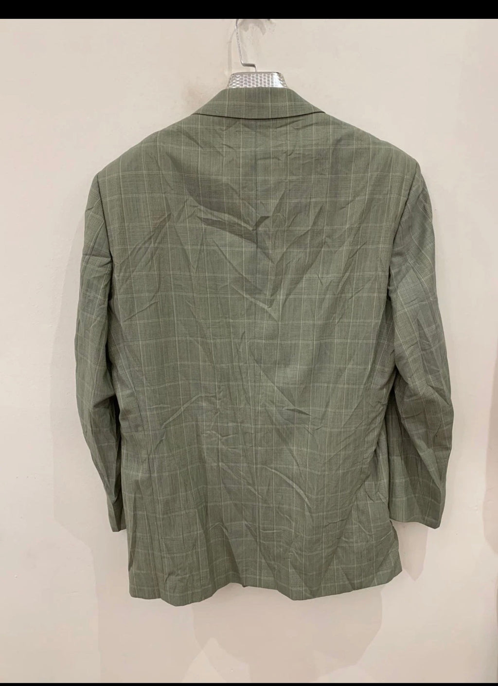 Vintage Superfine wool glen check double breasted greenish jacket blazer 42R