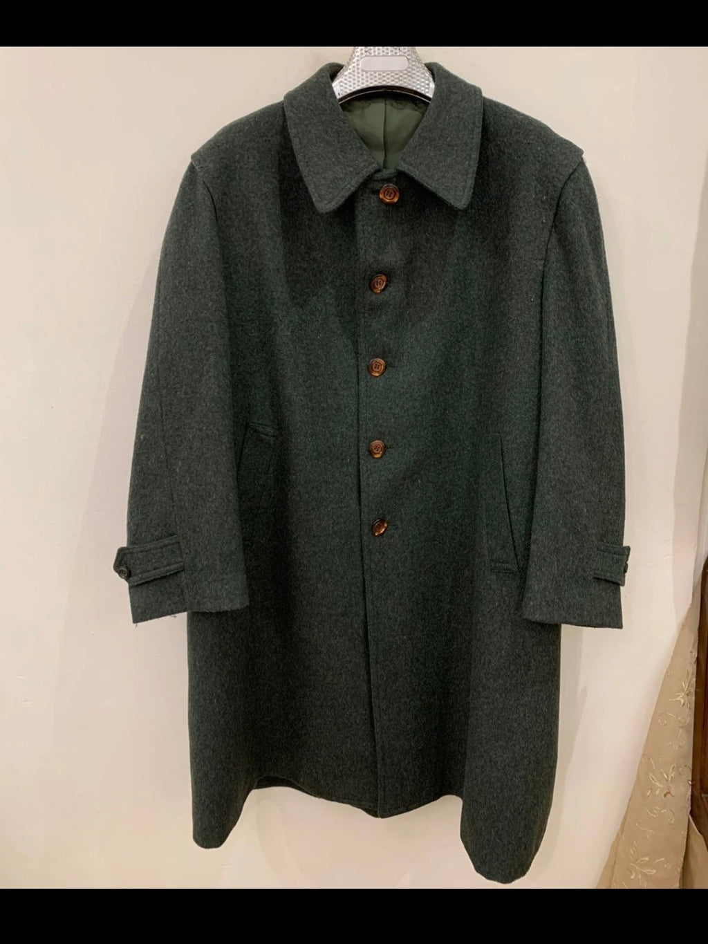 Vintage Tiroler Loden wool blend classic olive green over coat 48R XL
