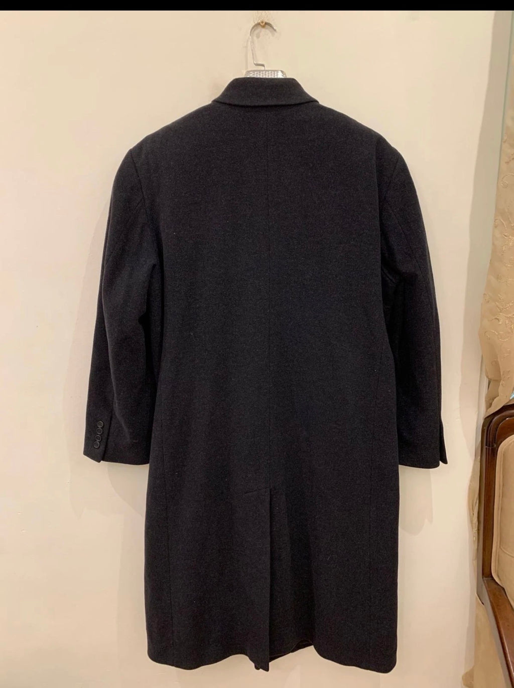 Vintage wool cashmere blend double breasted Charcoal long over coat 46R 46L XL