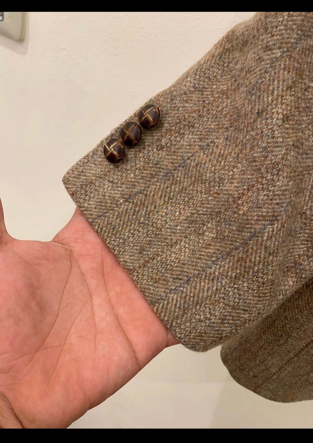 Vintage pure wool handwoven Tweed herringbone brown hunting jacket blazer 44R