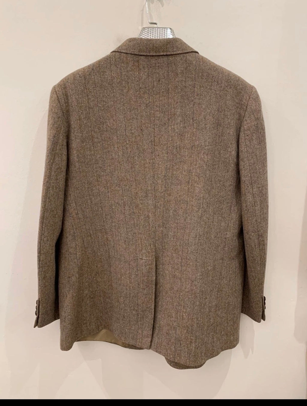 Vintage pure wool handwoven Tweed herringbone brown hunting jacket blazer 44R