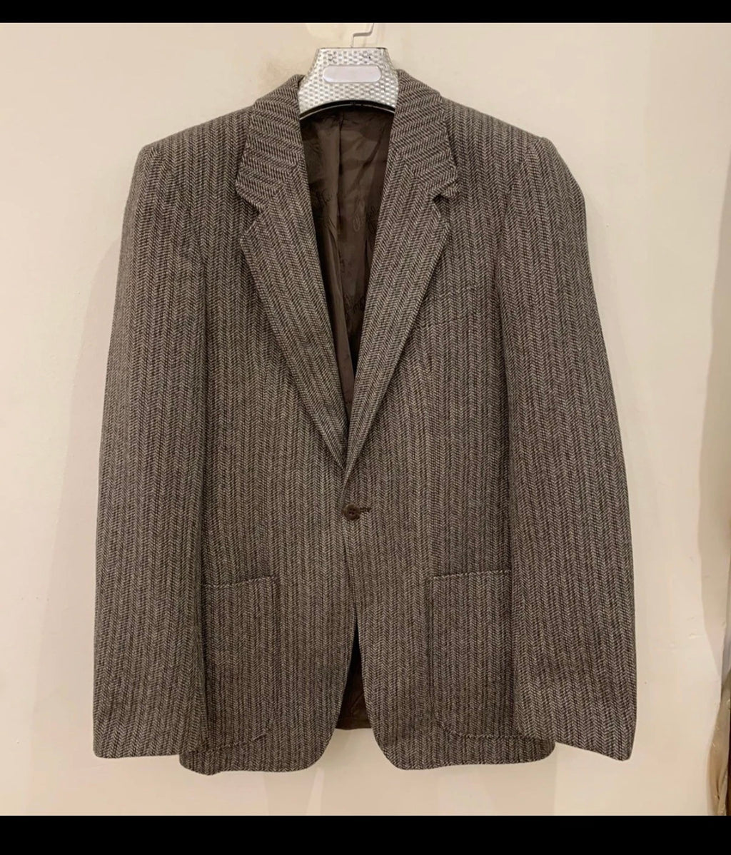 Vintage pure wool handwoven Tweed herringbone brown hunting jacket blazer 36L