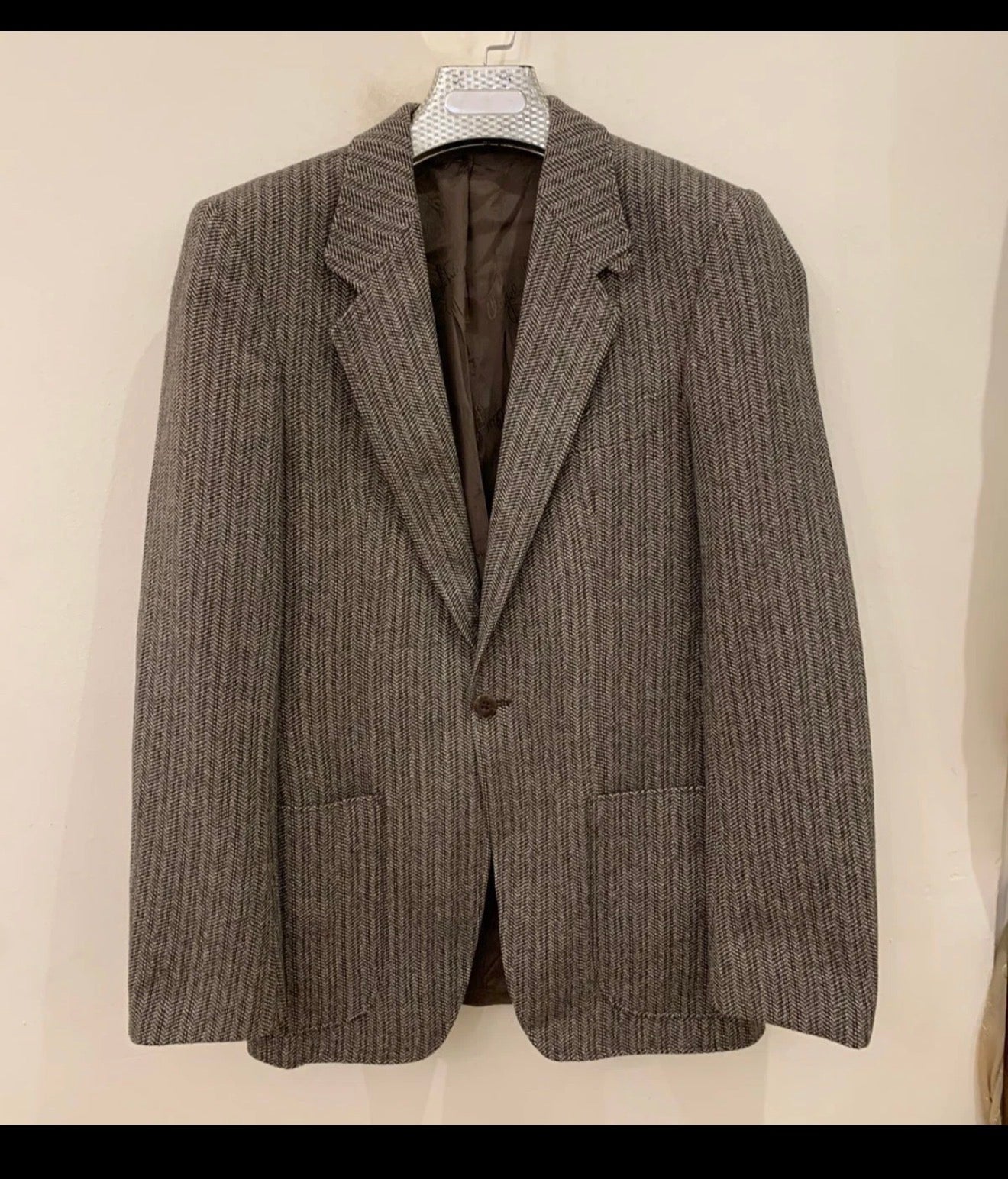 Vintage pure wool handwoven Tweed herringbone brown hunting jacket blazer 36L