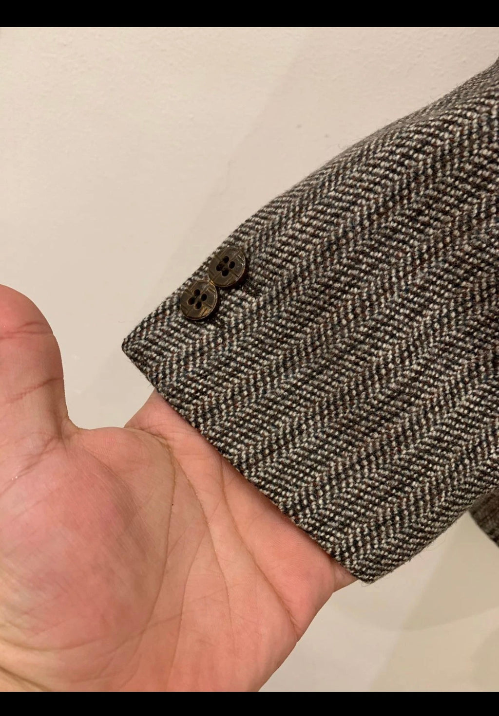Vintage pure wool handwoven Tweed herringbone brown hunting jacket blazer 36L