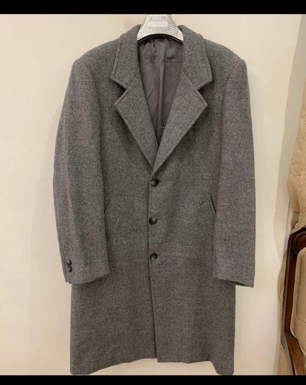 1970s vintage pure wool handwoven tweed gray top over coat 46R 46L XL