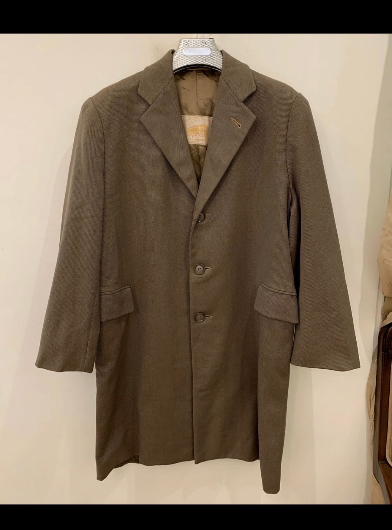 1970s Vintage pure wool classic Brown gabardine rain over coat 44R
