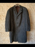 1970s Vintage pure wool glen check classic blue gray over coat 48R XL
